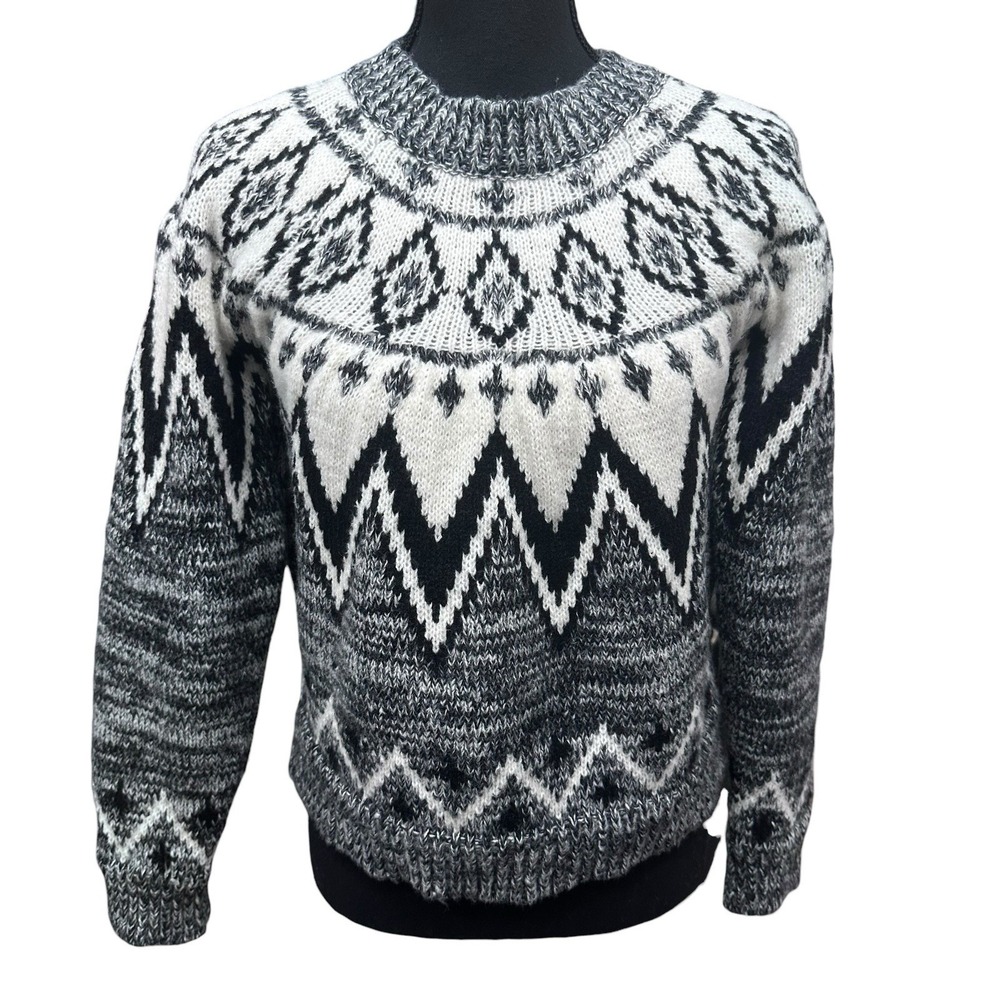 Thread & Supply Claire Fair Isle Crewneck Sweater Black Womens Size M Petite